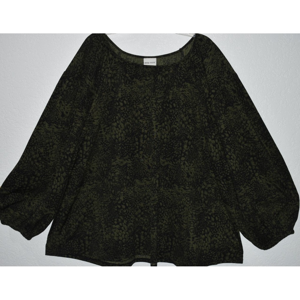 Ava & Viv Top 3X Green Floral Stretch Long Sleeve Lightweight‎ Flowey Pullover - Picture 4 of 16